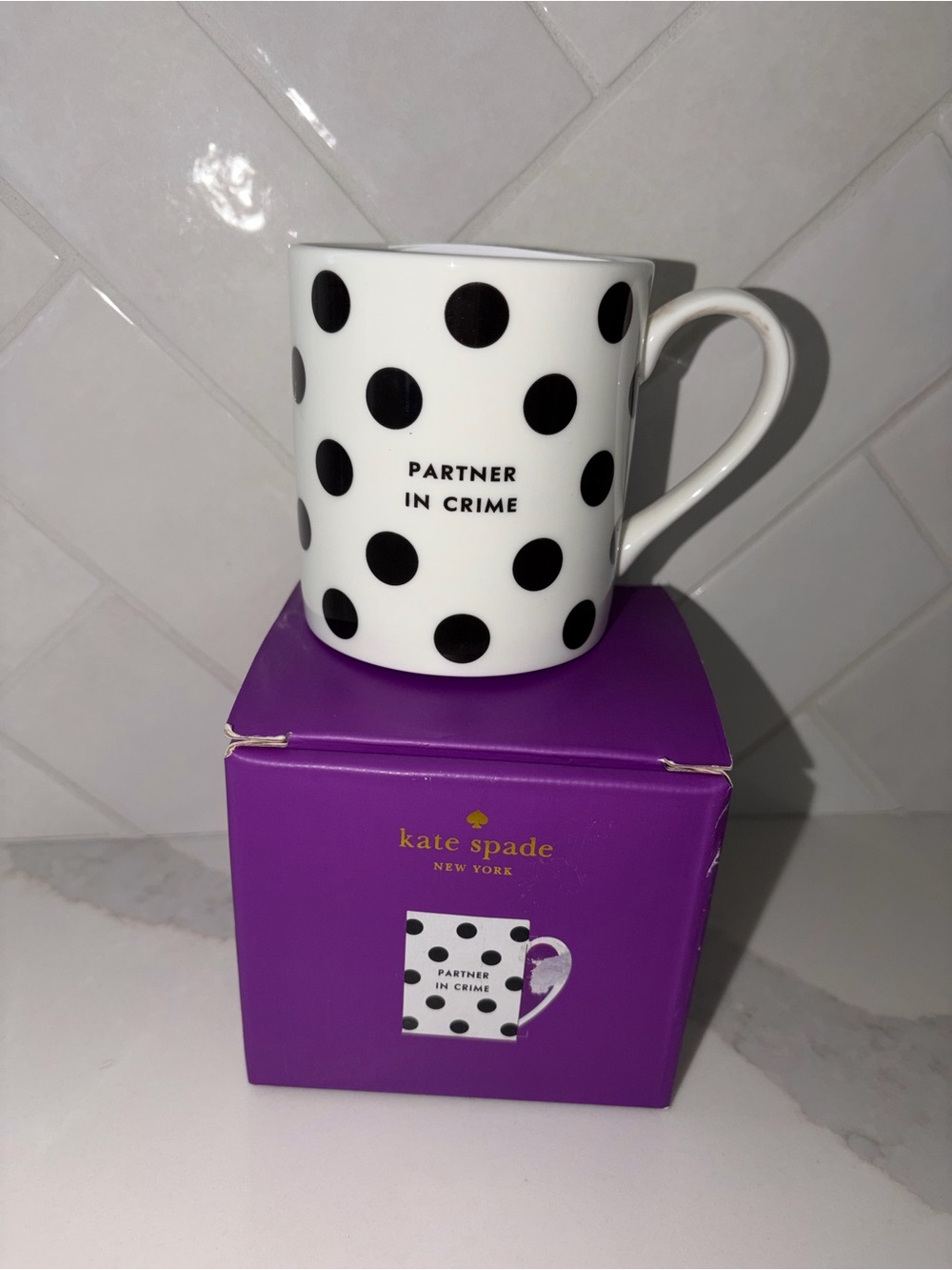 Kate Spade Lenox Chic Speak Partner In Crime Mug polka dot NEW IN BOX NWT